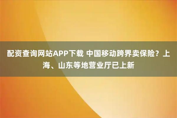 配资查询网站APP下载 中国移动跨界卖保险？上海、山东等地营业厅已上新