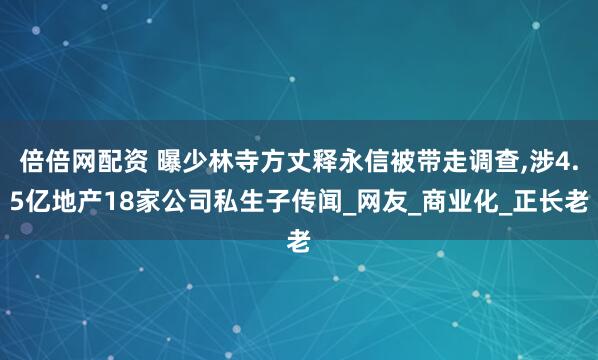 倍倍网配资 曝少林寺方丈释永信被带走调查,涉4.5亿地产18家公司私生子传闻_网友_商业化_正长老